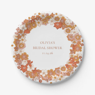 Groovy Boho Orange Florales Brautbad Custom Pappteller