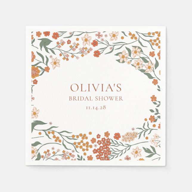 Groovy Boho Orange Wildblume Whimsy Brautparty Serviette (Vorderseite)