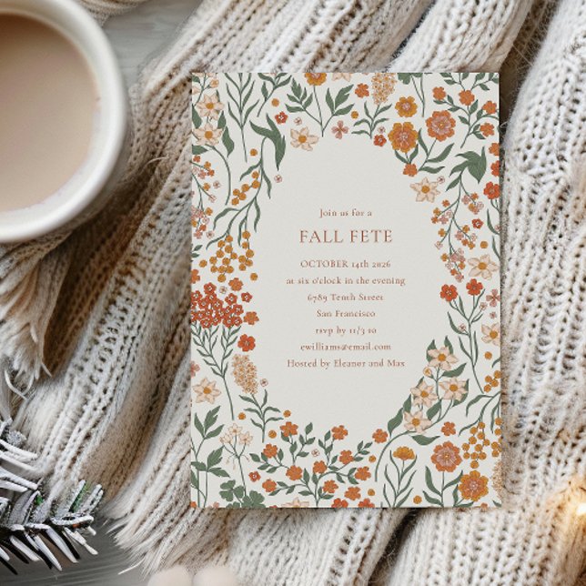 Groovy Boho Orange Wildblume Whimsy Fall Fete Einladung (Von Creator hochgeladen)