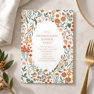 Groovy Boho Orange Wildblumen Whimsy Erntedankfest Einladung