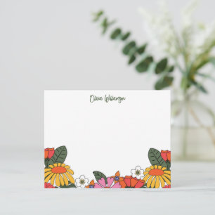 Groovy Boho Retro Blumen personalisierte Korrespon Mitteilungskarte