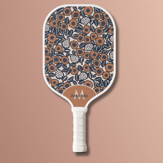 Groovy Boho Retro Floral Hippie Modern Monogram Pickleball Schläger (Von Creator hochgeladen)