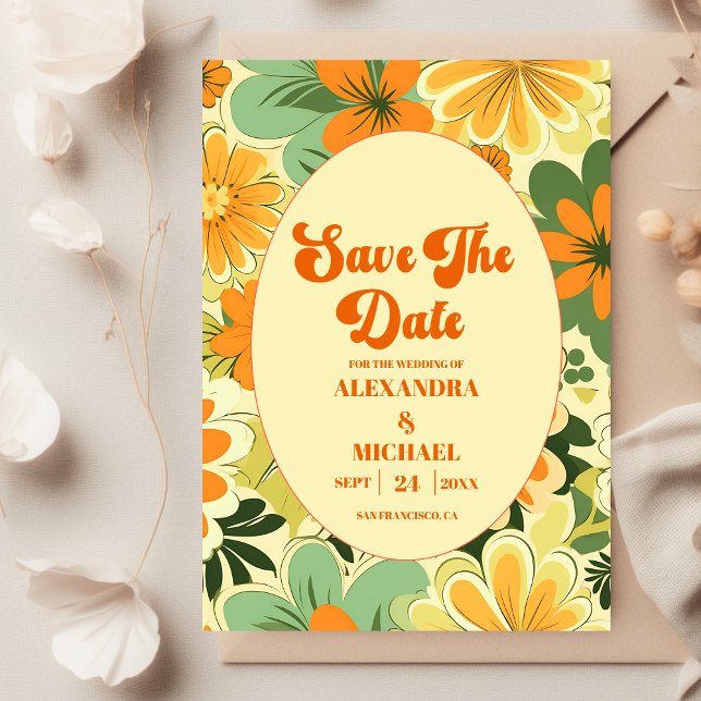 Groovy Boho Retro Floral Wedding Save The Date (Von Creator hochgeladen)