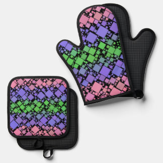 Groovy Boho Retro Mod Geometric Trigender Pride Ofenhandschuh & Topflappen-Set