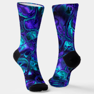 Groovy Boho Vibrant Blue Monochrome Fraktal Marmor Socken