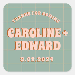 Groovy Bold Blau Pink Rot Funky  Quadratischer Aufkleber