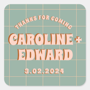 Groovy Bold Blue Pink Red Funky Quadratischer Aufkleber