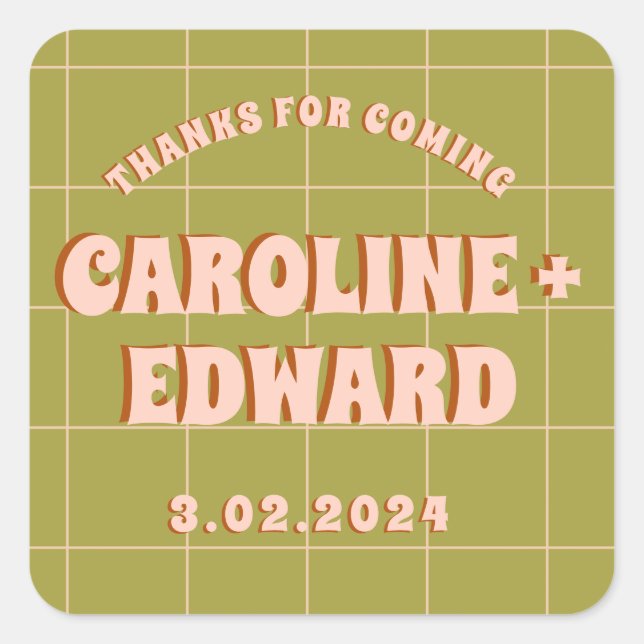 Groovy Bold Green Pink Red Funky Quadratischer Aufkleber (Vorderseite)