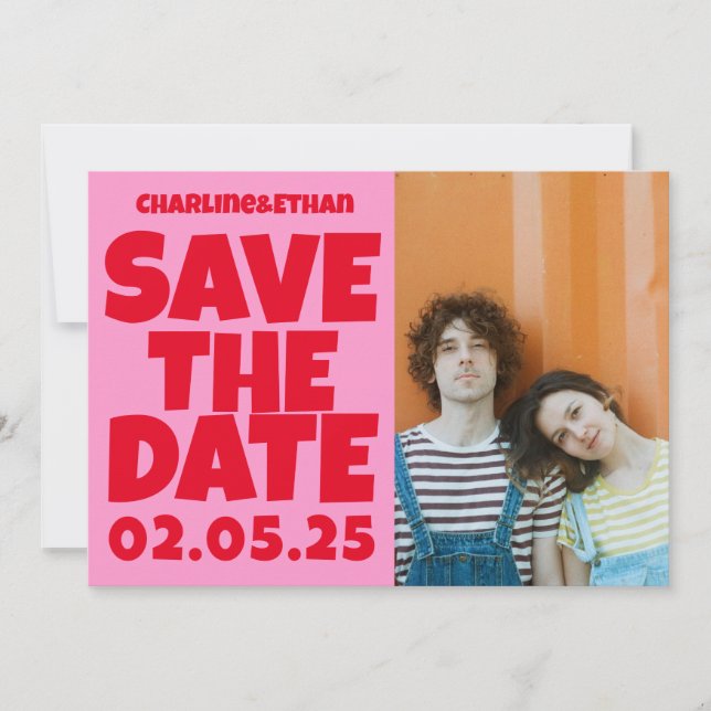 Groovy Bold Green Pink Red Funky Save the Date (Vorderseite)