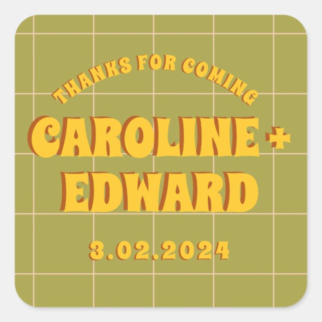 Groovy Bold Green Yellow Red Funky Quadratischer Aufkleber (Vorderseite)