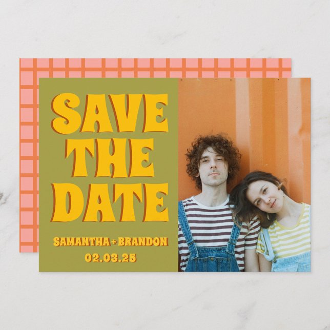 Groovy Bold Green Yellow Red Funky Save The Date (Von Creator hochgeladen)