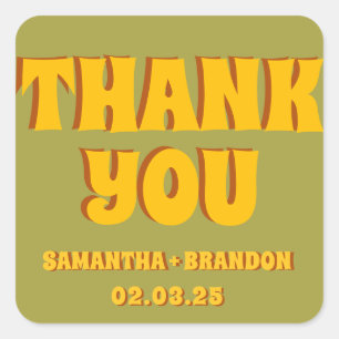 Groovy Bold Grün Gelb Rot Funky  Quadratischer Aufkleber