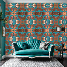 Groovy Bold Retro Türkis Kupfer Muster Tapete