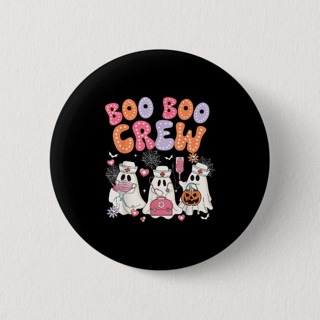 Groovy Boo Boo Crew Nurse Funny Ghost Halloween Te Button (Vorderseite)