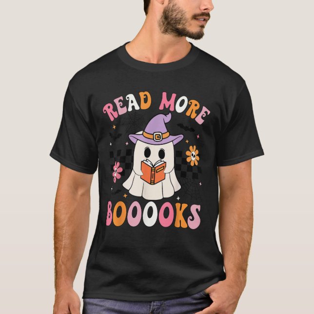 Groovy Booooks Ghost Read More Books Funny Teacher T-Shirt (Vorderseite)