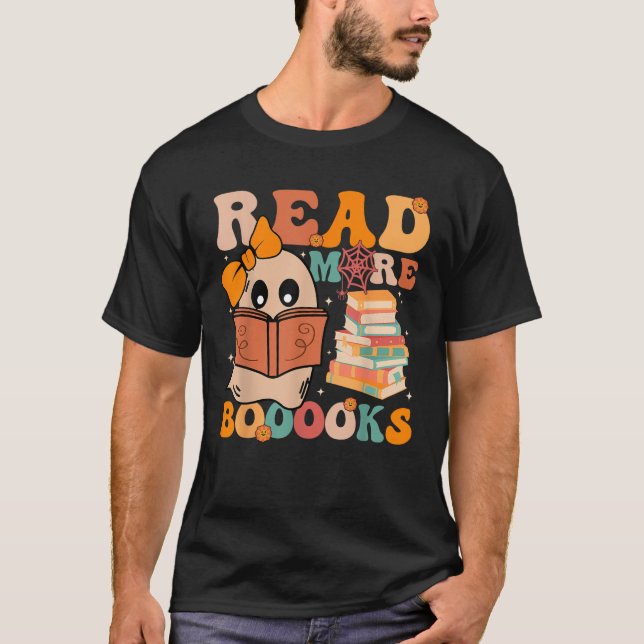Groovy Booooks Ghost Read More Books Funny Teacher T-Shirt (Vorderseite)