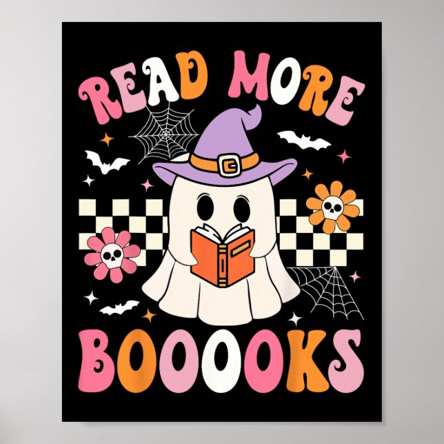 Groovy Booooks Ghost Read more Bücher Funny Teache Poster (Vorne)