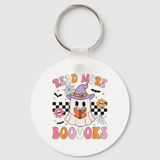 Groovy Booooks Ghost Read more Bücher Funny Teache Schlüsselanhänger (Vorderseite)