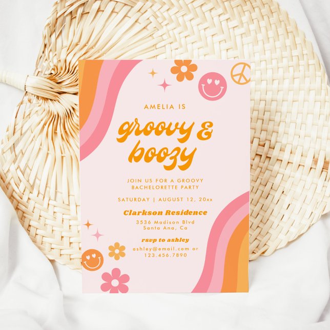 Groovy & Boozy Pink & Orange Junggeselinnen-Abschi Einladung (Von Creator hochgeladen)