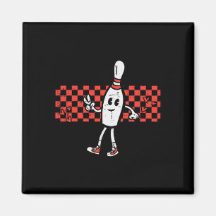 Groovy Bowling Pin Frieden Retro Bowler Jungen Kin Magnet