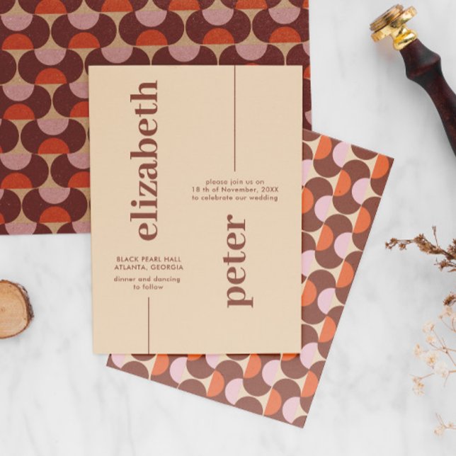 Groovy Brown Retro 70er Geometric Wedding Einladung (Von Creator hochgeladen)