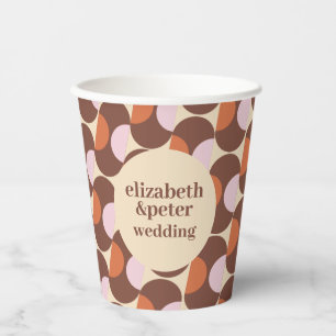 Groovy Brown Retro 70er Geometric Wedding Pappbecher