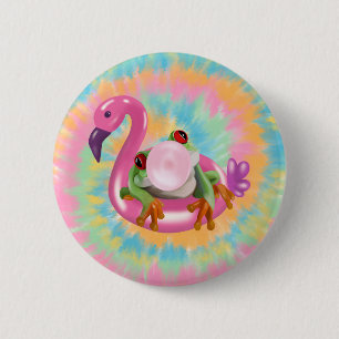 Groovy Bubblegum Blflügen Tree Frog Gefärbte Krawa Button