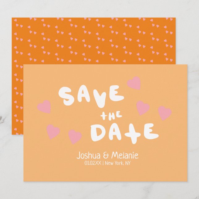 Groovy Bubbles Handdrawn Hearts Save the Dates  (Vorne/Hinten)