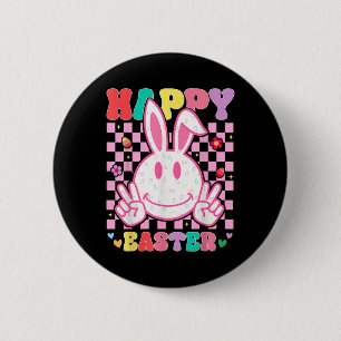Groovy Bunny Smile Face Happy Ostertag Männer Kind Button