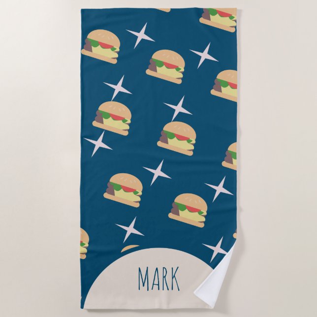 Groovy Burger Blue Name Badtuch Strandtuch (Vorderseite)