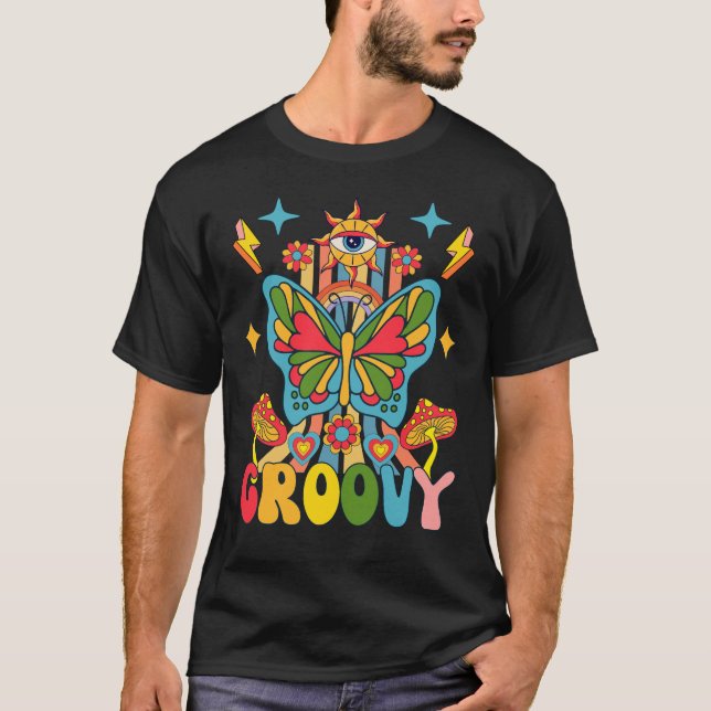 Groovy Butterfly, Funny Groovy Retro T-Shirt (Vorderseite)