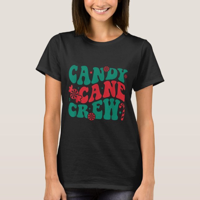 Groovy Candy Cane Crew Matching Family Group Squad T-Shirt (Vorderseite)