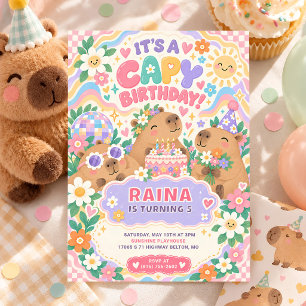 Groovy Capybara Geburtstagsfeier Retro Pastell Blu Einladung