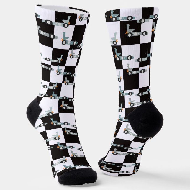 Groovy Car Racing Retro Race Pattern Socken (Gewinkelt)