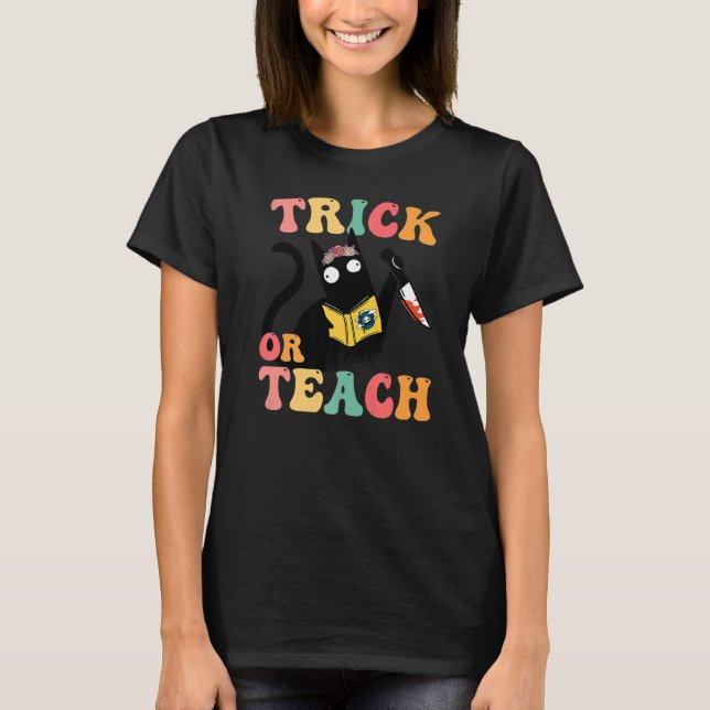 Groovy Cat 70er Kostümtrick oder Teach Retro Flora T-Shirt (Vorderseite)