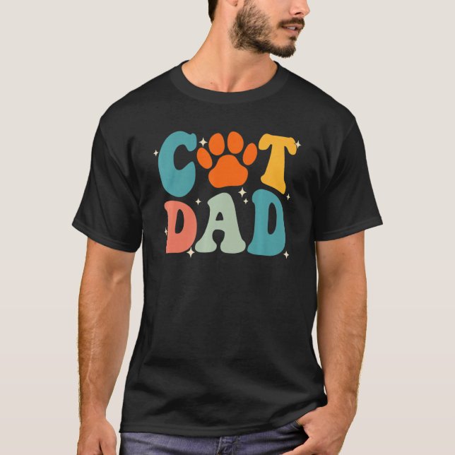 Groovy Cat Dad Daddy  Father s Day Cat Paw Kitten T-Shirt (Vorderseite)