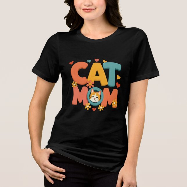 Groovy Cat Mom Retro 70s Typography Design Tri-Blend Shirt (Vorderseite)