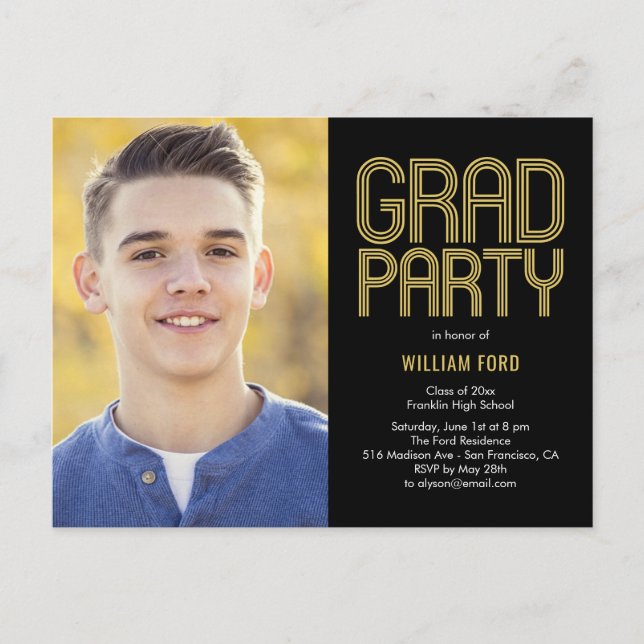 Groovy Charm Graduation Party Einladung Postkarte (Vorderseite)