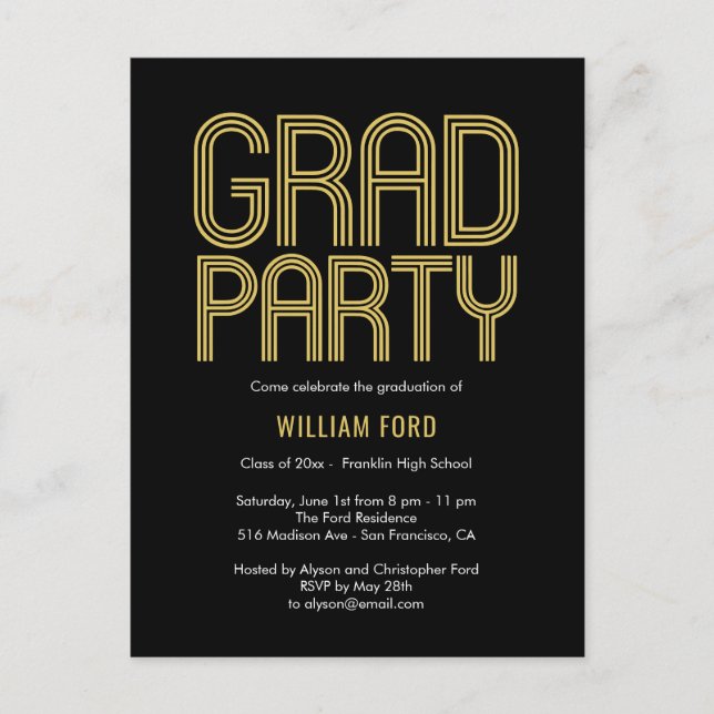 Groovy Charm Graduation Party Einladung Postkarte (Vorderseite)