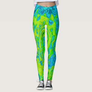 Groovy Chartreuse und Aquamarin Flüssigkeit Wirbel Leggings