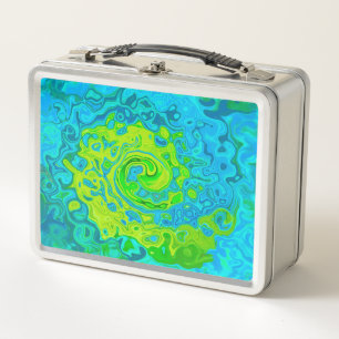 Groovy Chartreuse und Aquamarin Flüssigkeit Wirbel Metall Brotdose