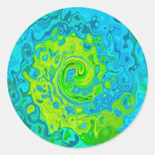 Groovy Chartreuse und Aquamarin Flüssigkeit Wirbel Runder Aufkleber