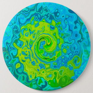 Groovy Chartreuse und Aquamarine Liquid Swirl Button