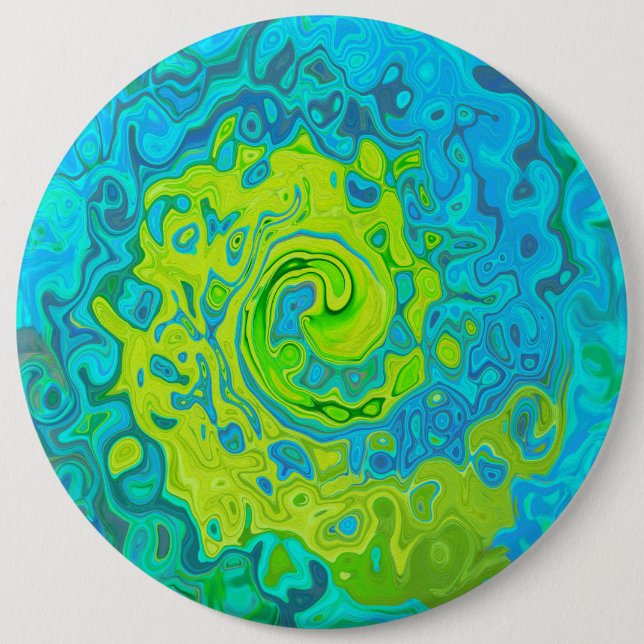 Groovy Chartreuse und Aquamarine Liquid Swirl Button (Vorderseite)