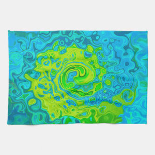 Groovy Chartreuse und Aquamarine Liquid Swirl Geschirrtuch