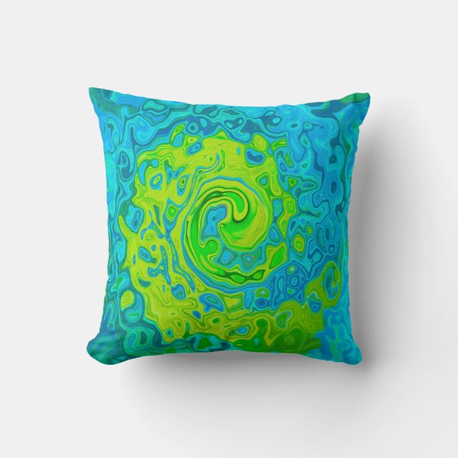 Groovy Chartreuse und Aquamarine Liquid Swirl Kissen (Vorderseite)