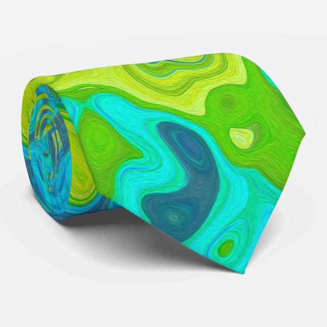 Groovy Chartreuse und Aquamarine Liquid Swirl Krawatte (Gerollt)