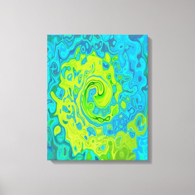 Groovy Chartreuse und Aquamarine Liquid Swirl Leinwanddruck (Vorderseite)