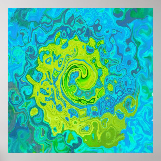 Groovy Chartreuse und Aquamarine Liquid Swirl Poster (Vorne)