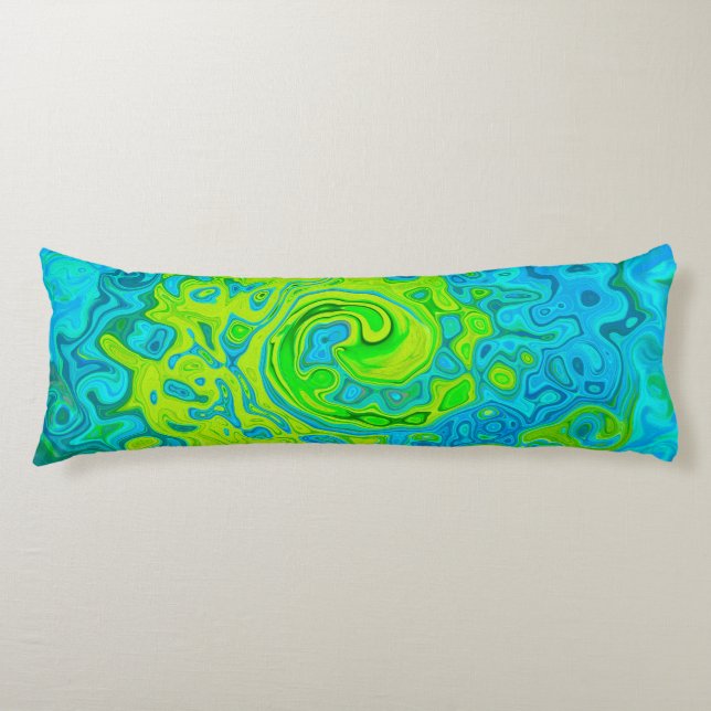 Groovy Chartreuse und Aquamarine Liquid Swirl Seitenschläferkissen (Vorderseite)